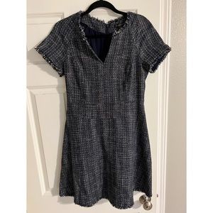 Banana Republic Navy Tweed dress with Fringe accents; petite size 8